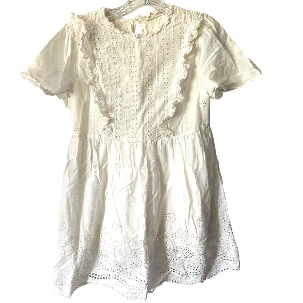 Love Riche White Eyelet Lined cottage Core Mini Dress Size Small